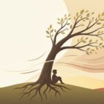 steadfastness in turbulent times - a lone tree leaning but deeply rooted